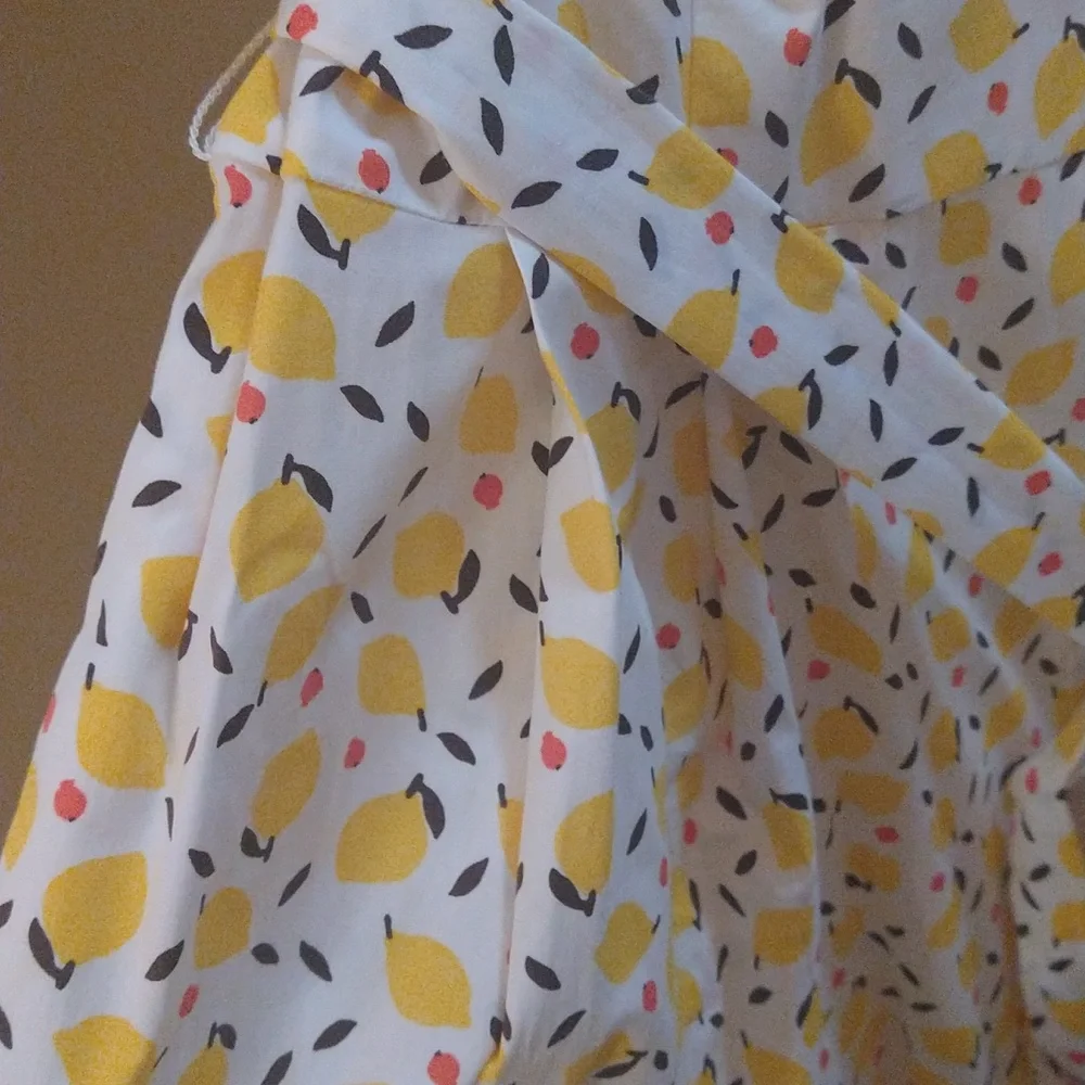 Boden White Lemon-Print Midi Dress with Yellow and Coral Accents - Picture 2 of 8